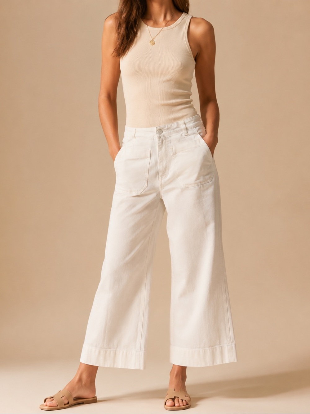 LC Lauren Conrad White High Rise Wide Leg Crop Pants Size 12